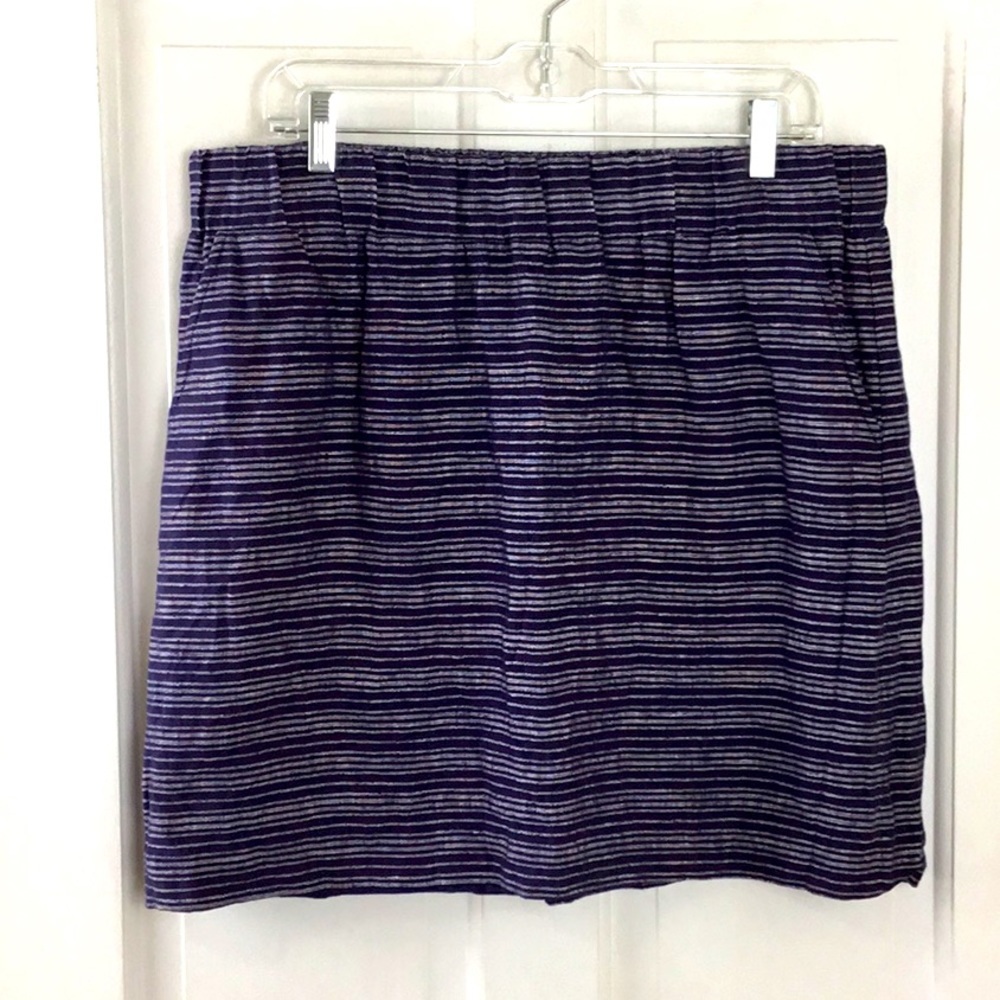 Loft 100% Linen Blue Striped Pull On Skirt Size L